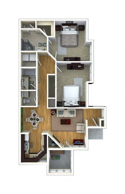 Floor plan for 2 beds, 2 baths, 1224 sqft